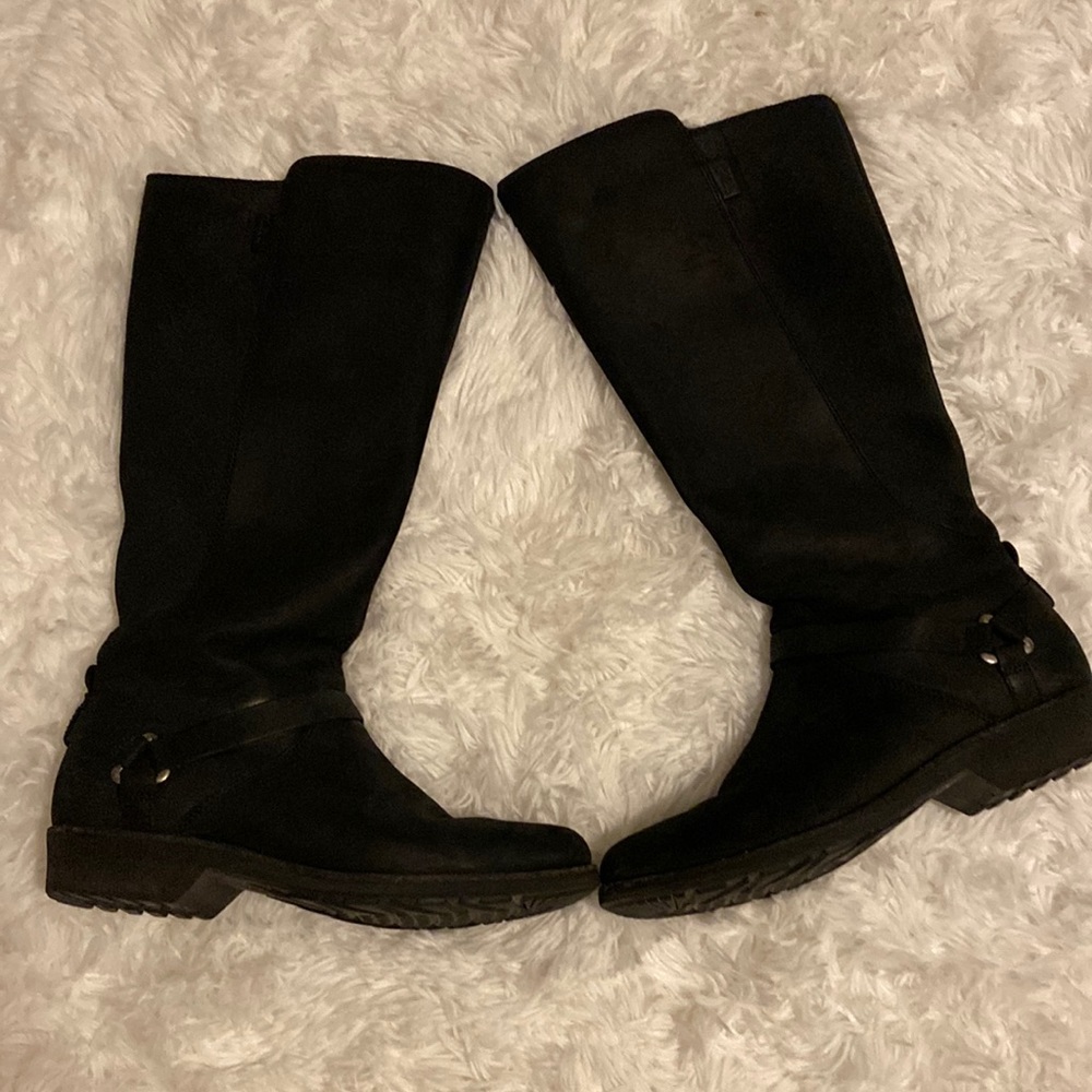 Black Teva Waterproof Leather Knee Boots